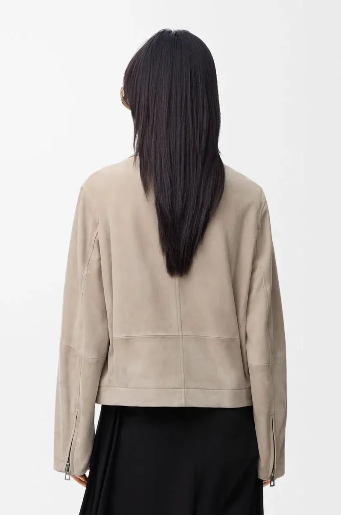 Belted jacket in suede goatskin Dark Beige