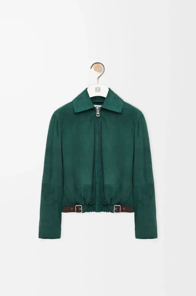 Belted jacket in suede goatskin Green