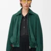 Belted jacket in suede goatskin Green