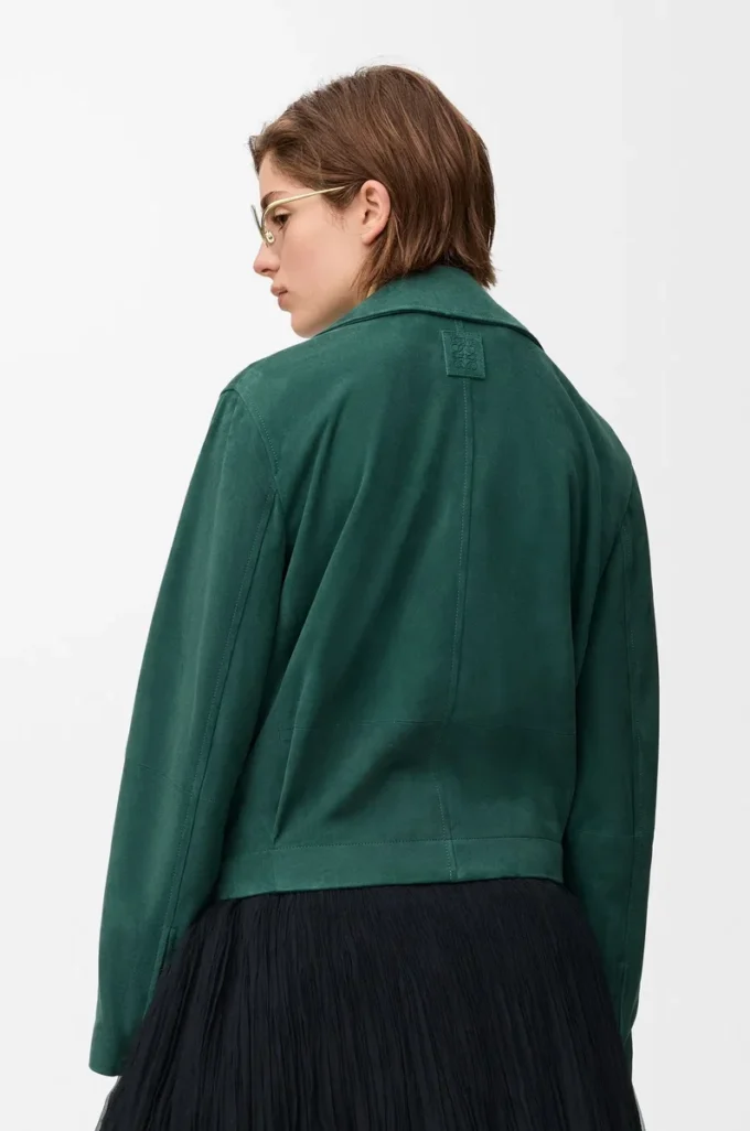 Belted jacket in suede goatskin Green