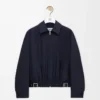 Belted jacket in wool and silk Navy Blue