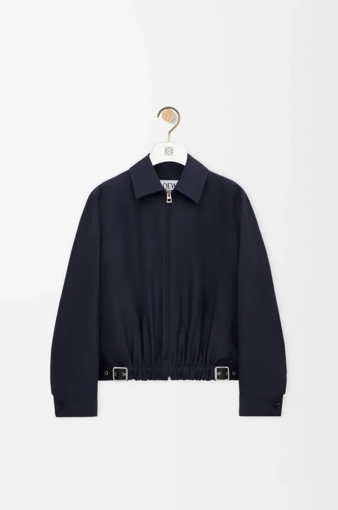 Belted jacket in wool and silk Navy Blue