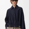 Belted jacket in wool and silk Navy Blue