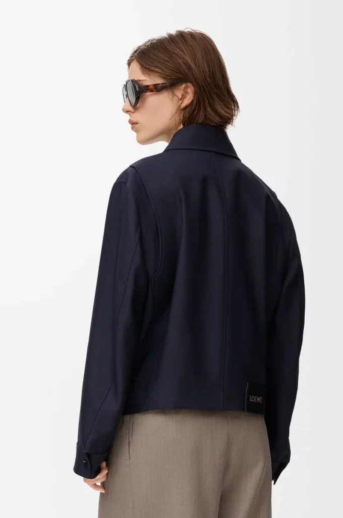 Belted jacket in wool and silk Navy Blue