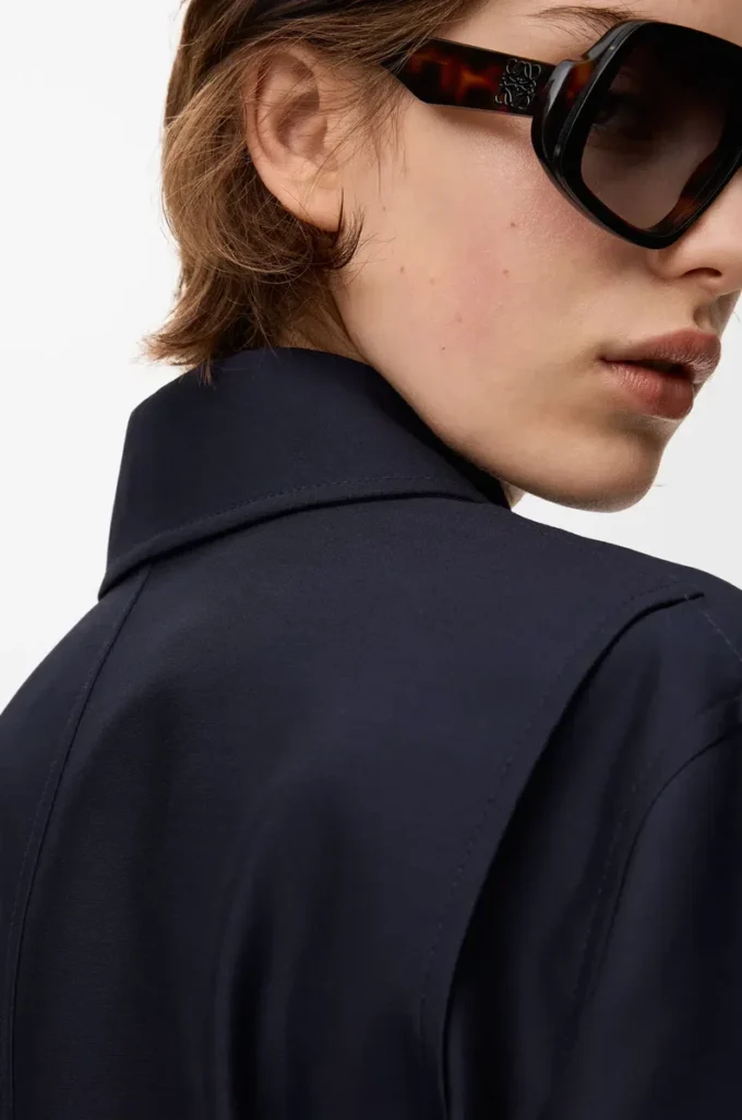 Belted jacket in wool and silk Navy Blue