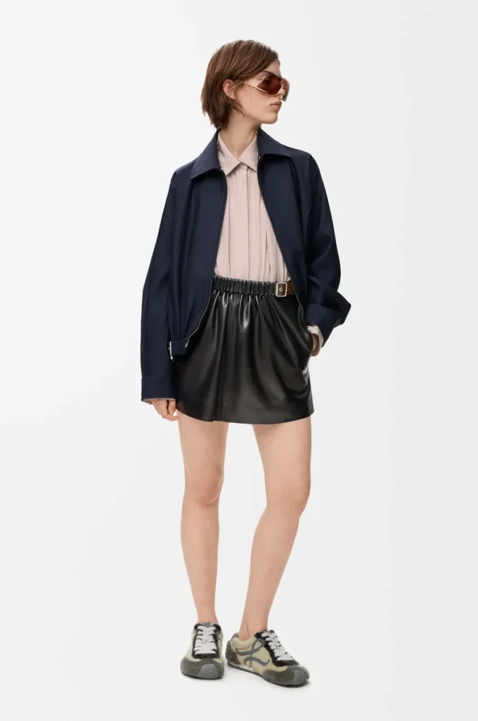 Belted skirt in nappa lambskin Black