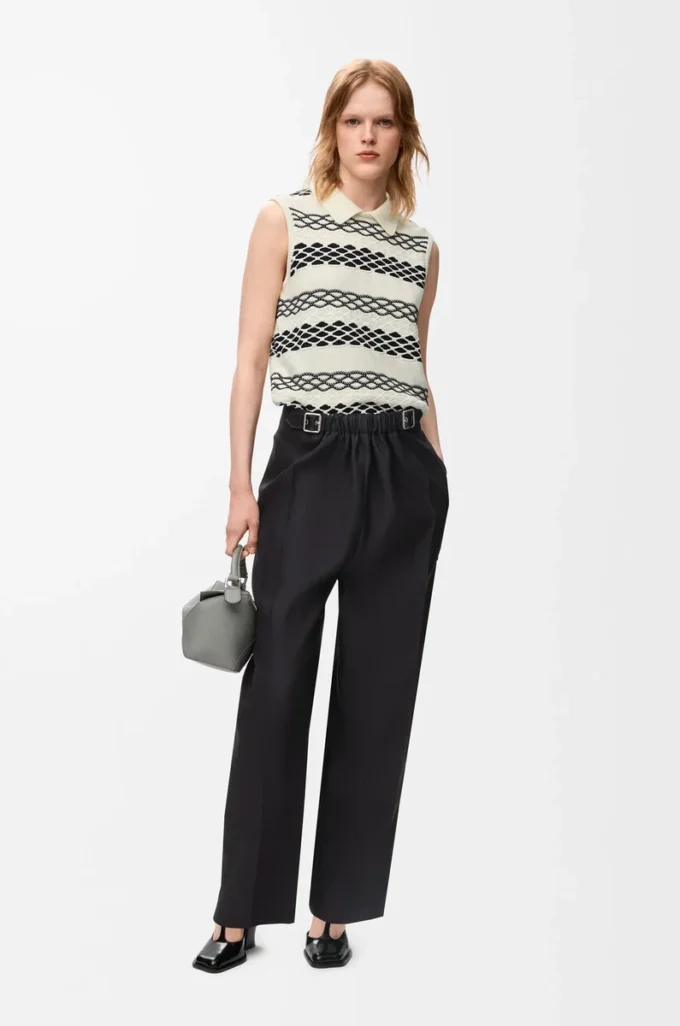 Belted trousers in wool and silk Black Belted trousers in wool and silk Black