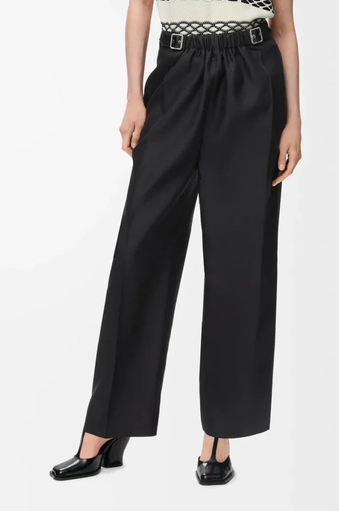 Belted trousers in wool and silk Black Belted trousers in wool and silk Black