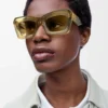 Beveled Cateye sunglasses Transparent Olive