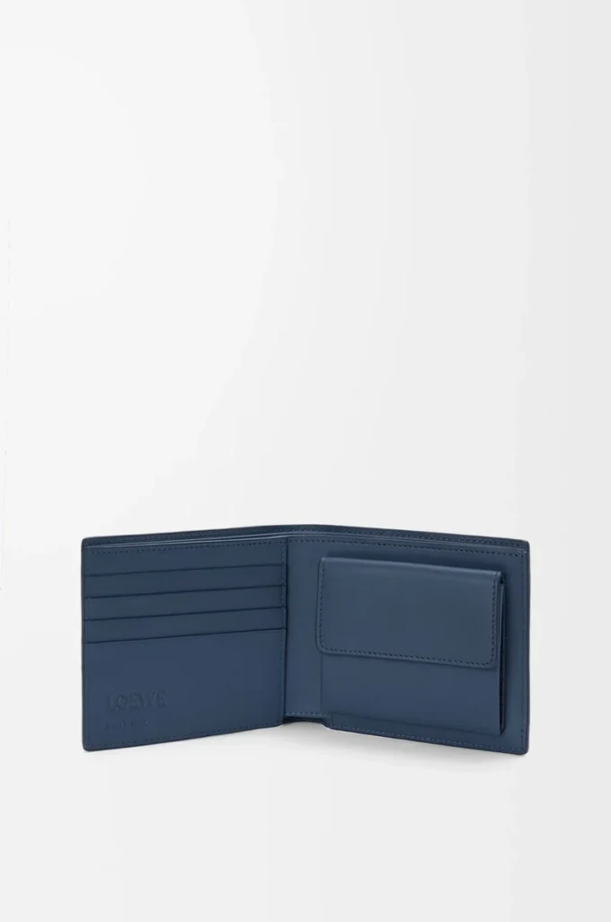 Bifold coin wallet in satin calfskin Indigo Dye