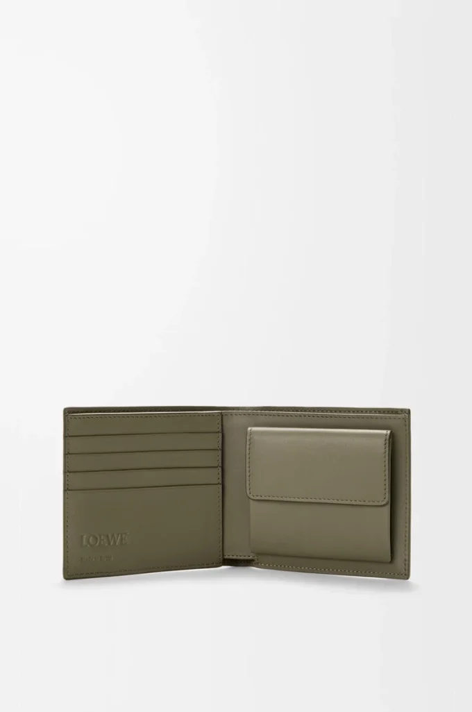 Bifold coin wallet in satin calfskin Khaki Green