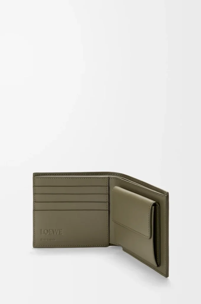 Bifold coin wallet in satin calfskin Khaki Green