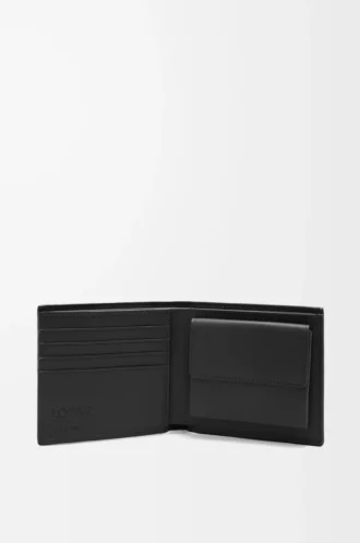 Bifold coin wallet in textured classic calfskin Black