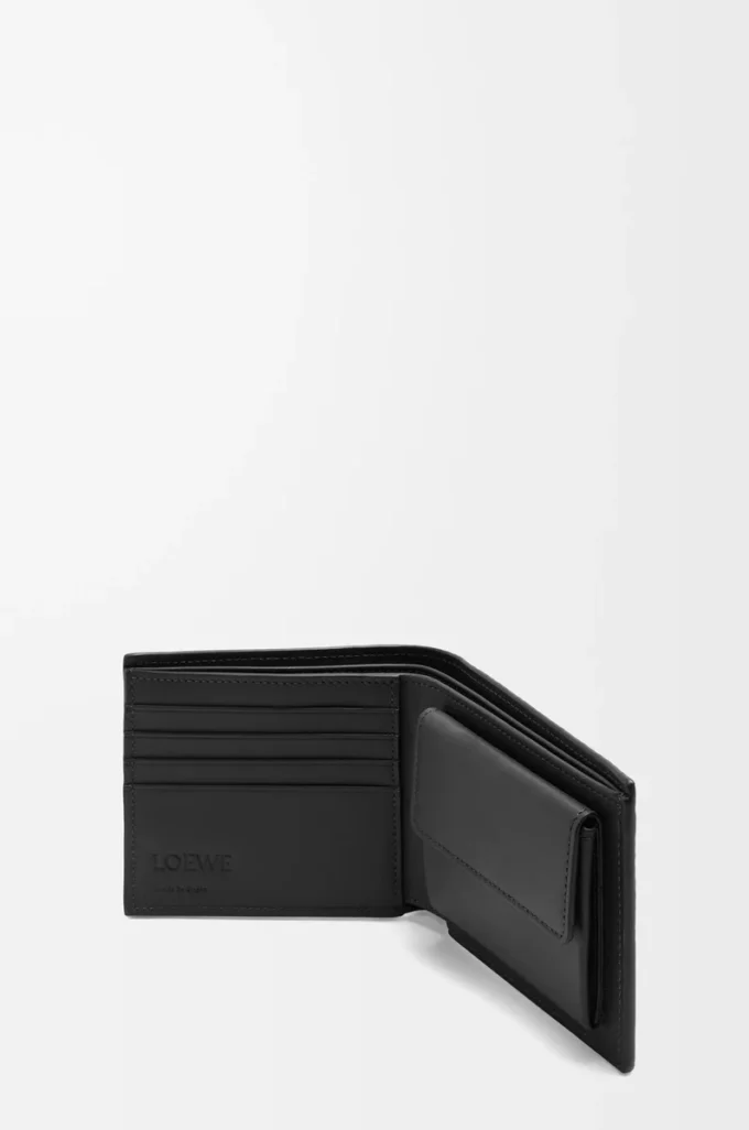 Bifold coin wallet in textured classic calfskin Black