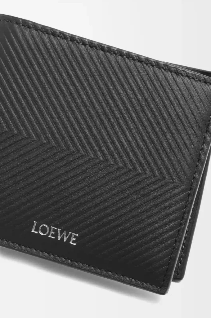 Bifold coin wallet in textured classic calfskin Black