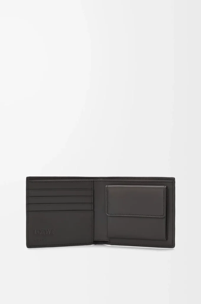 Bifold coin wallet in textured classic calfskin Dark Grey