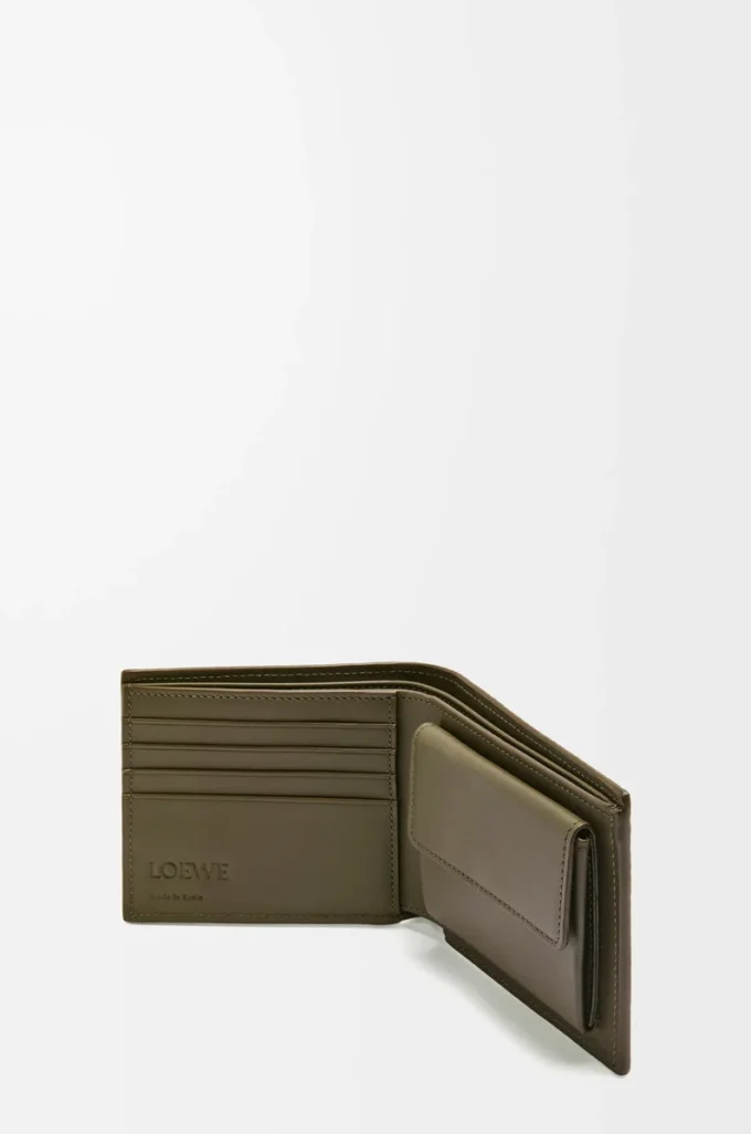 Bifold coin wallet in textured classic calfskin Dark Khaki