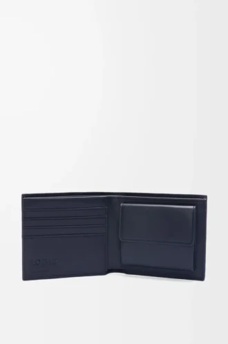 Bifold coin wallet in textured classic calfskin Deep Navy