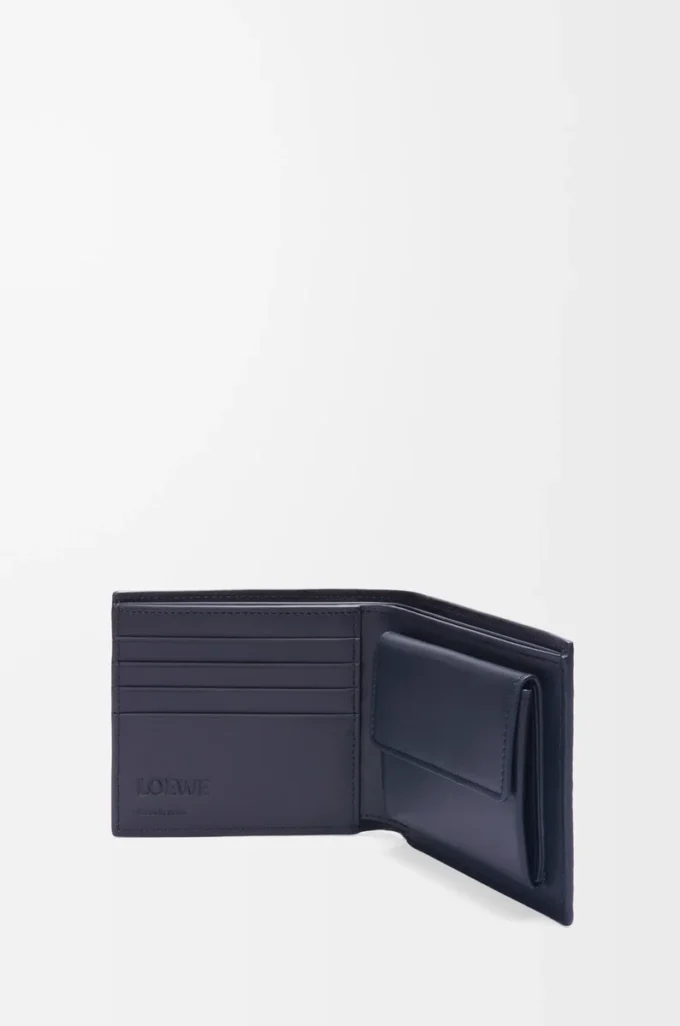 Bifold coin wallet in textured classic calfskin Deep Navy