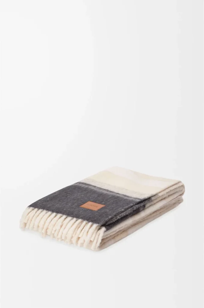 Blanket in alpaca and wool blend Light Beige/Multicolor