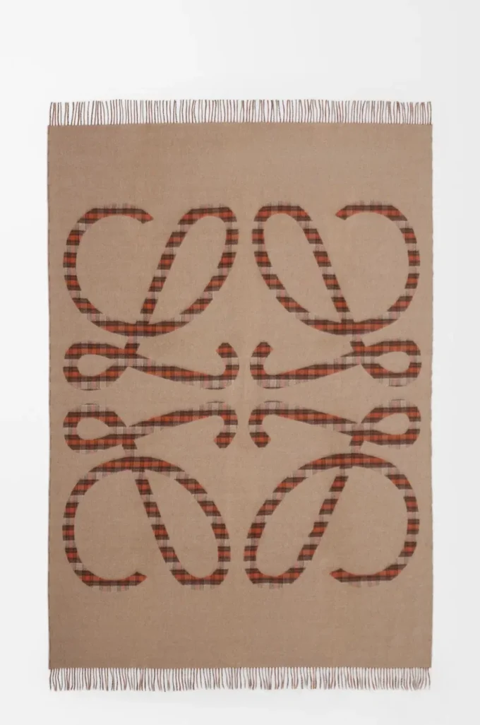 Blanket in wool and cashmere Beige/Orange