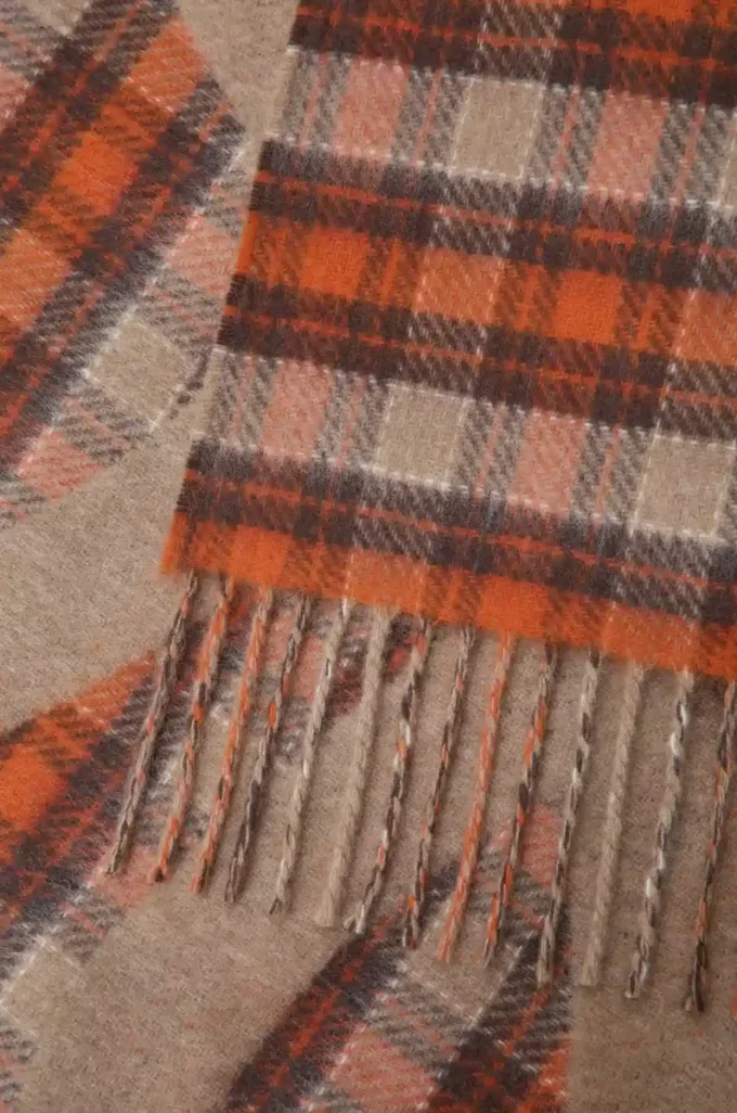 Blanket in wool and cashmere Beige/Orange