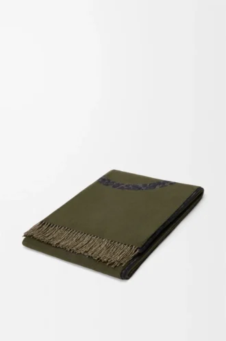 Blanket in wool and cashmere Khaki Green/Black