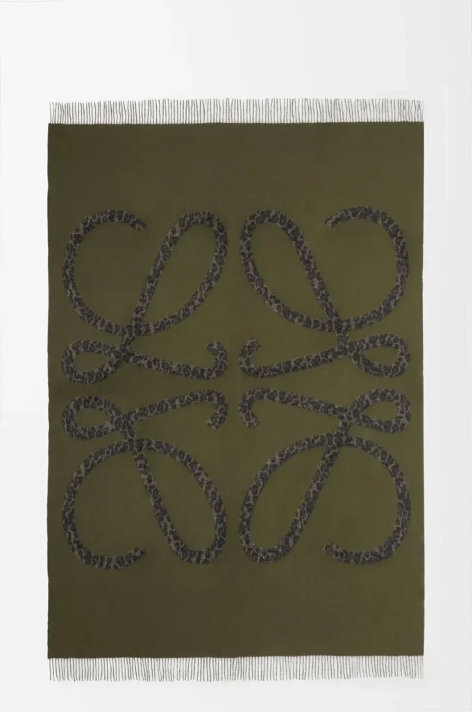 Blanket in wool and cashmere Khaki Green/Black