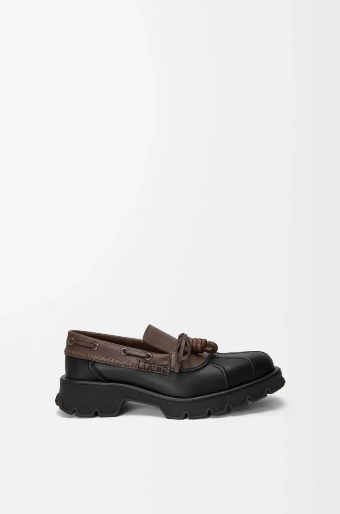Bobby derby in calfskin and vegetable-tanned calfskin Black/Cacao