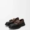 Bobby derby in calfskin and vegetable-tanned calfskin Black/Cacao