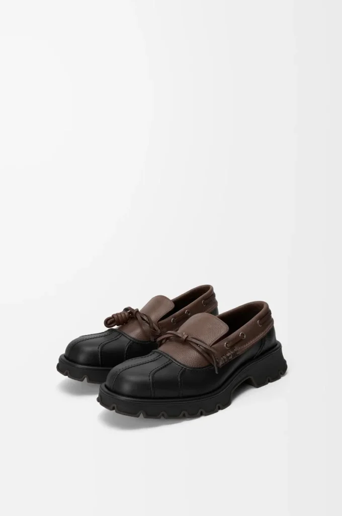Bobby derby in calfskin and vegetable-tanned calfskin Black/Cacao
