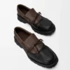Bobby derby in calfskin and vegetable-tanned calfskin Black/Cacao