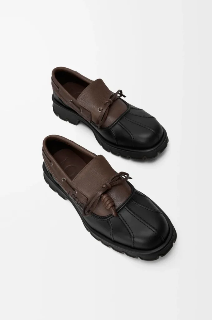 Bobby derby in calfskin and vegetable-tanned calfskin Black/Cacao