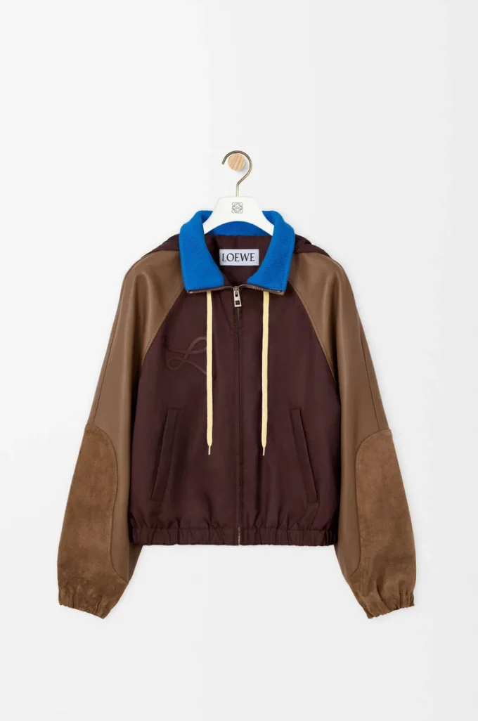 Bomber jacket in nylon, nappa lambskin and suede calfskin Brown