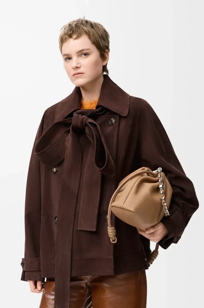 Bow jacket in suede goatskin Brown