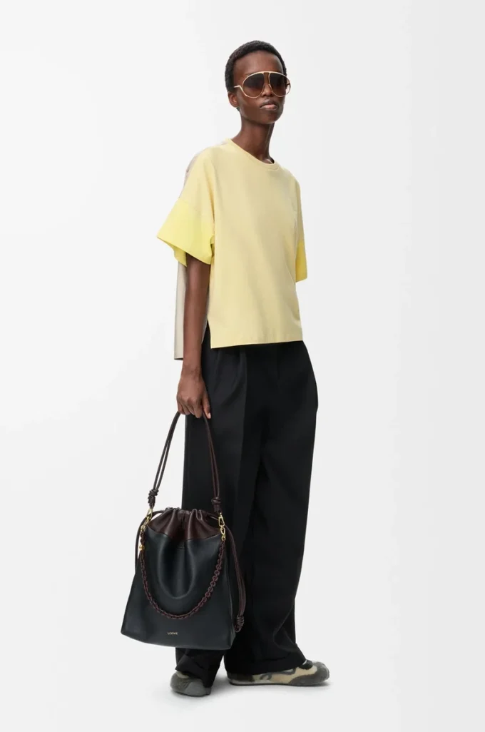 Boxy fit T-shirt in cotton and silk Pale Grey/Light Citrine Boxy fit T-shirt in cotton and silk Pale Grey/Light Citrine