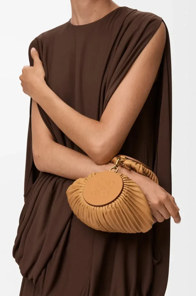 Bracelet Pouch in pleated nappa lambskin Warm Desert