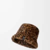 Bucket hat in printed shearling Beige/Brown