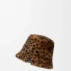Bucket hat in printed shearling Beige/Brown