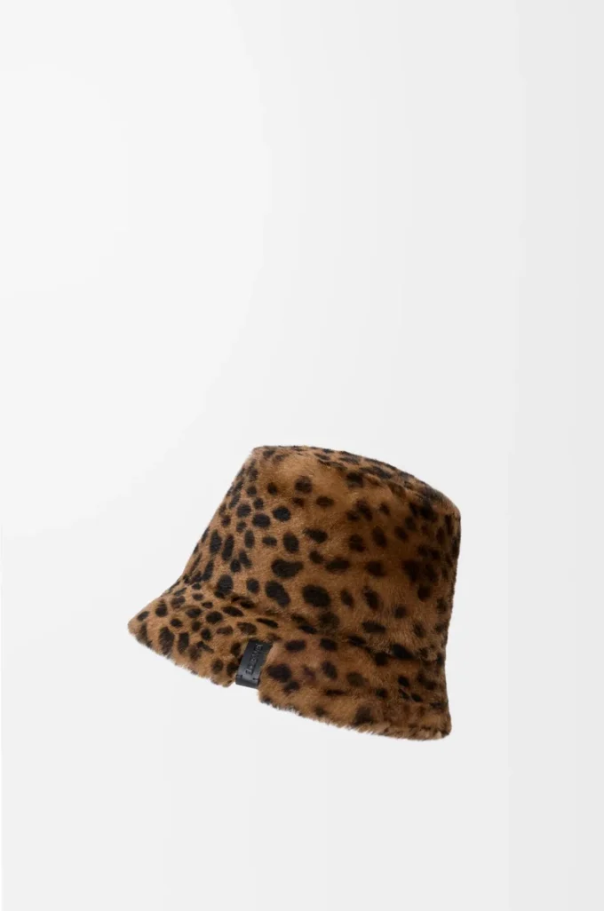 Bucket hat in printed shearling Beige/Brown