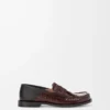 Campo flap back loafer in embossed calfskin and nappa lambskin Dark Brown/Black