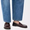 Campo flap back loafer in embossed calfskin and nappa lambskin Dark Brown/Black