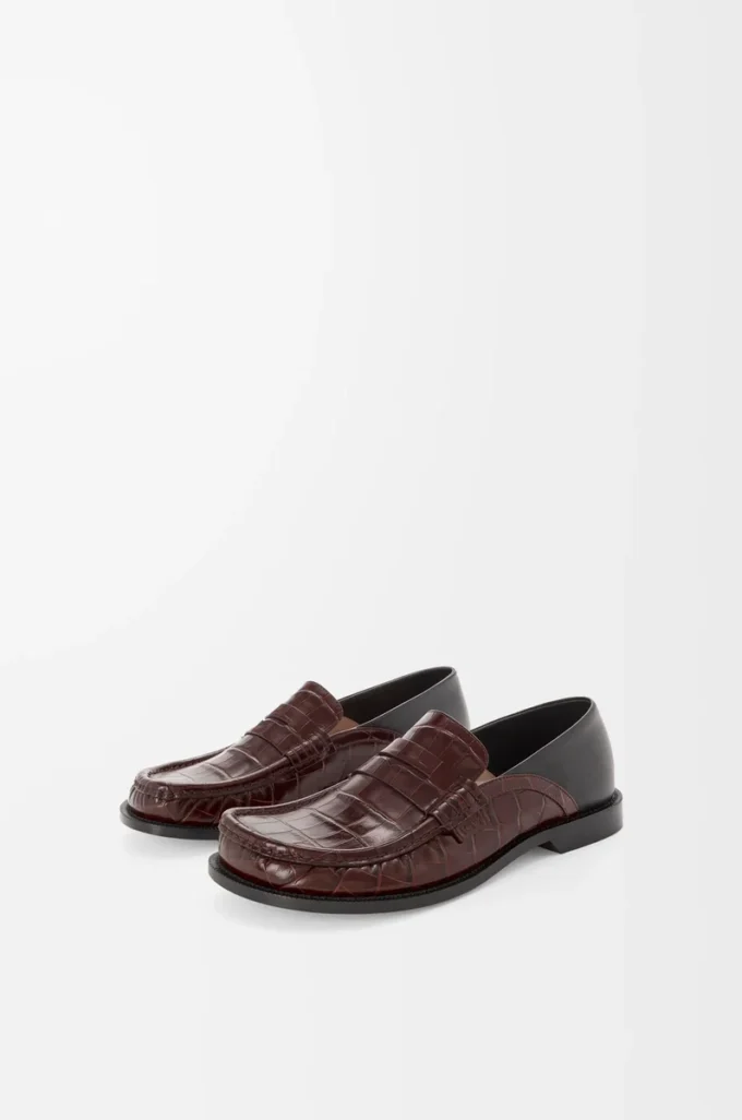 Campo flap back loafer in embossed calfskin and nappa lambskin Dark Brown/Black