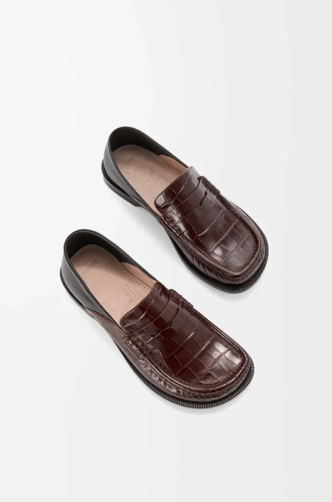 Campo flap back loafer in embossed calfskin and nappa lambskin Dark Brown/Black