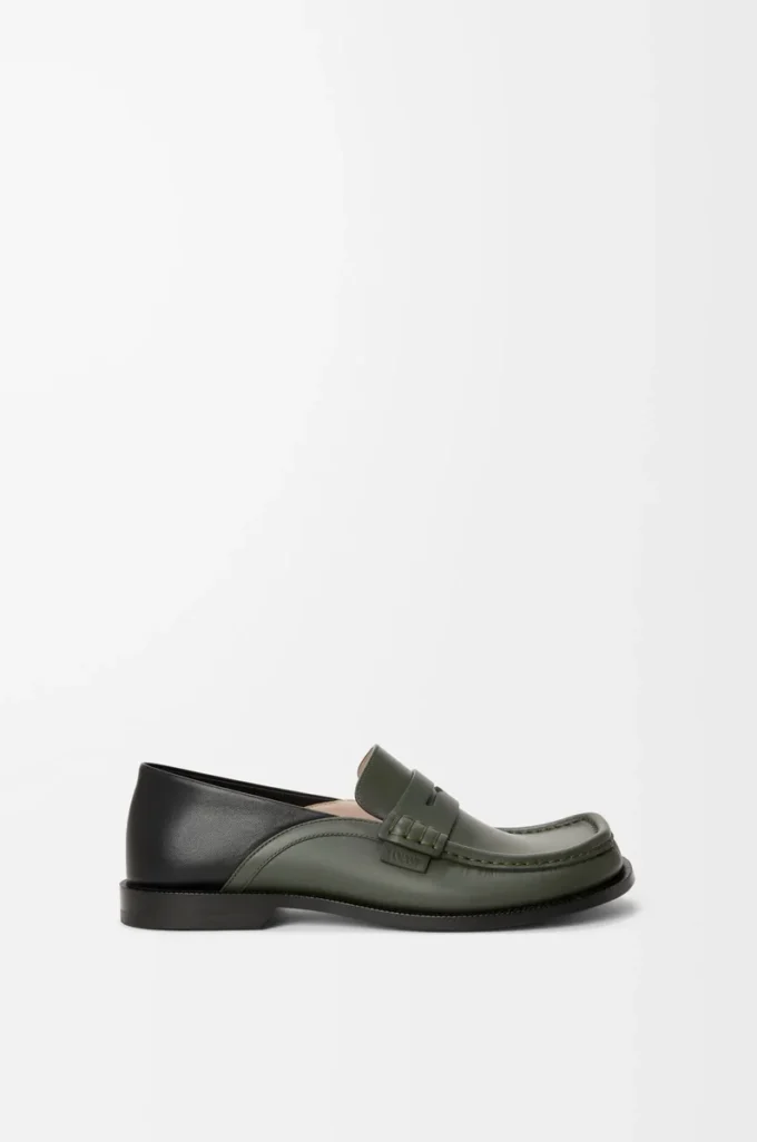 Campo flap back loafer in waxy calfskin Sage/Black