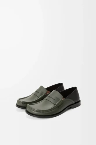 Campo flap back loafer in waxy calfskin Sage/Black