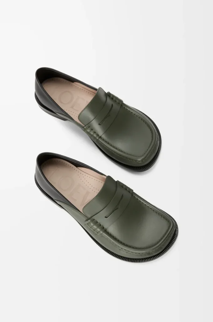 Campo flap back loafer in waxy calfskin Sage/Black