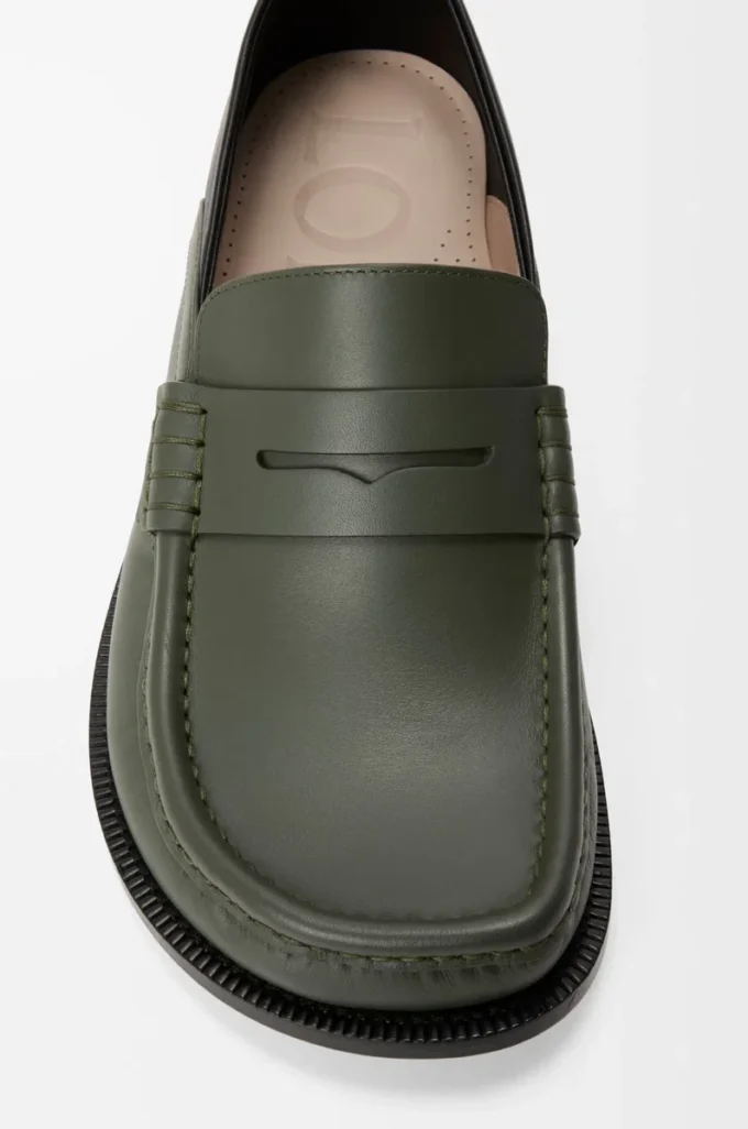 Campo flap back loafer in waxy calfskin Sage/Black