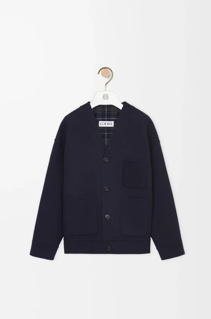 Cardigan in wool and cashmere Navy/Grey
