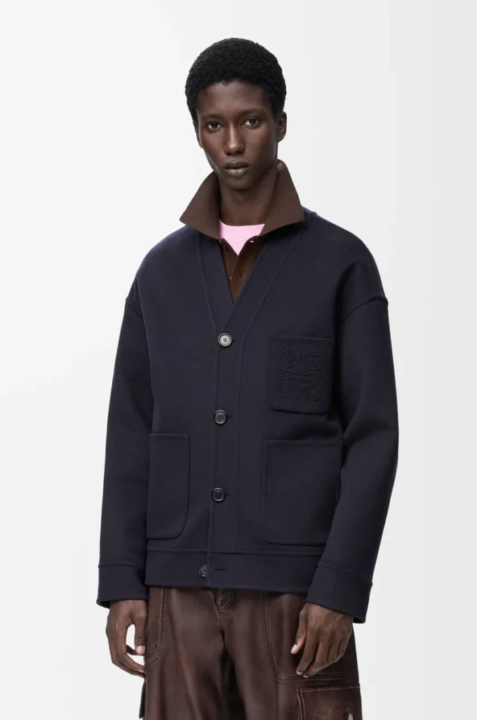 Cardigan in wool and cashmere Navy/Grey